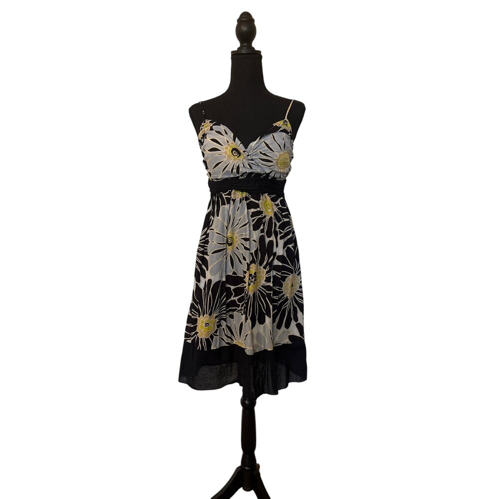 Eyeshadow Black Floral Midi Dress Women’s Size 3  100% Cotton